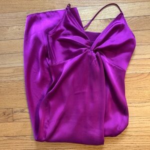 Express Silk Magenta Satin Twist-Front Dress